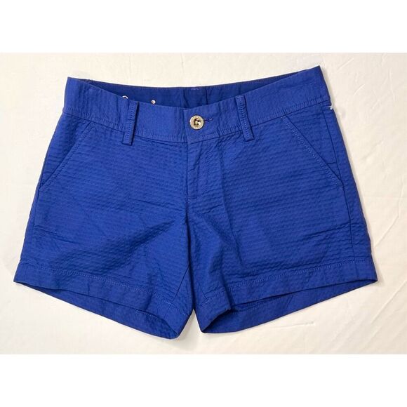 Lilly Pulitzer 22119 Callahan Short Textured Bomber Blue 4.5" Shorts sz 0 NWT - Picture 1 of 11
